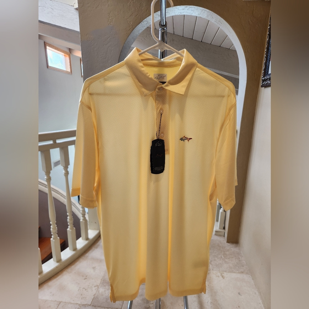 NWT GREG NORMAN PLAY DRY Men's Yellow Polo Shirt SZ L